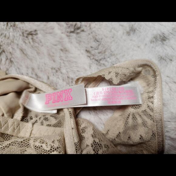 Victoria's Secret PINK Beige Strappy Front Lace Bralette Bra Size S - Picture 4 of 4